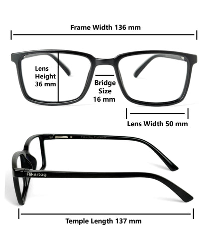 Flikertag Eye Glasses Frame For Men & Women [FTF221 F1 Rectangle Matte Black Frame, 50mm]
