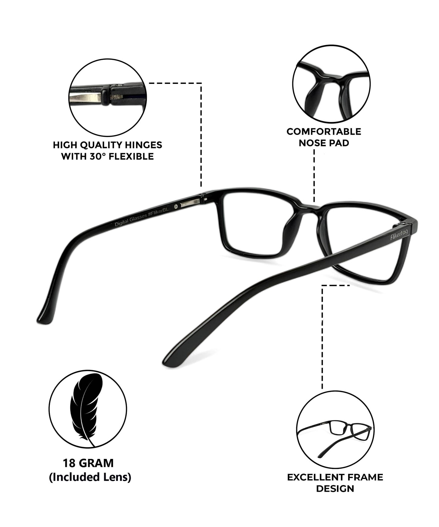 Flikertag Eye Glasses Frame For Men & Women [FTF221 F1 Rectangle Matte Black Frame, 50mm]