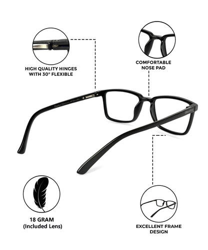 Flikertag Eye Glasses Frame For Men & Women [FTF221 F1 Rectangle Matte Black Frame, 50mm]