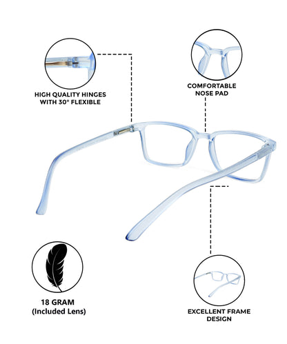 Flikertag Eye Glasses Frame For Men & Women [FTF221 F2 Rectangle Water Blue Frame, 50mm]
