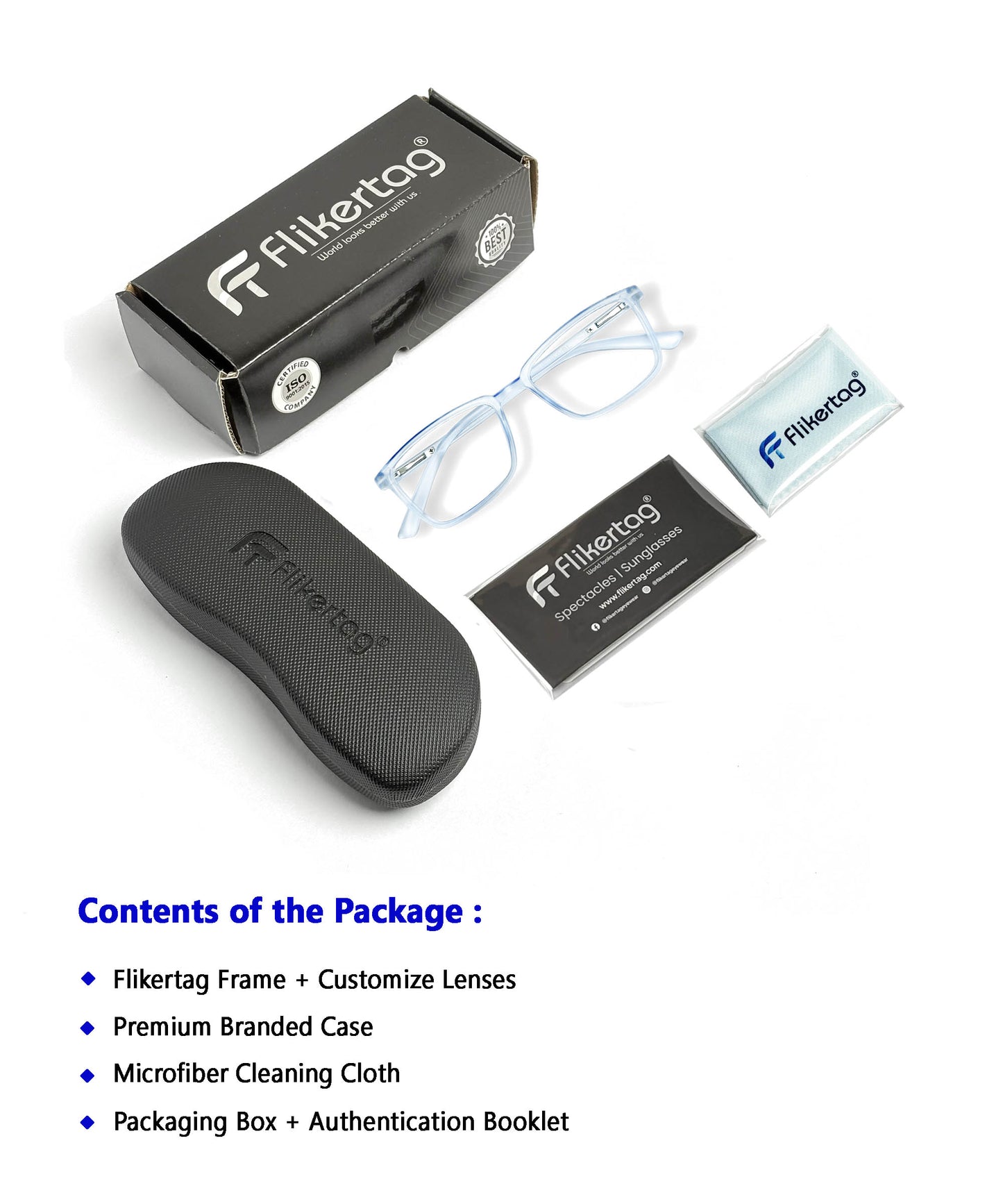 Flikertag Eye Glasses Frame For Men & Women [FTF221 F2 Rectangle Water Blue Frame, 50mm]