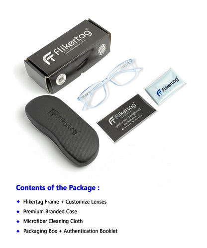 Flikertag Eye Glasses Frame For Men & Women [FTF221 F2 Rectangle Water Blue Frame, 50mm]