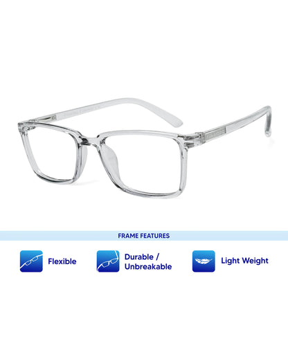 Flikertag Eye Glasses Frame For Men & Women [FTF221 F3 Rectangle Transparent Grey Frame, 50mm]