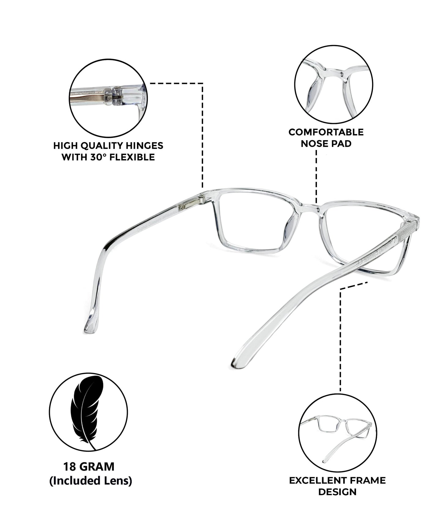 Flikertag Eye Glasses Frame For Men & Women [FTF221 F3 Rectangle Transparent Grey Frame, 50mm]