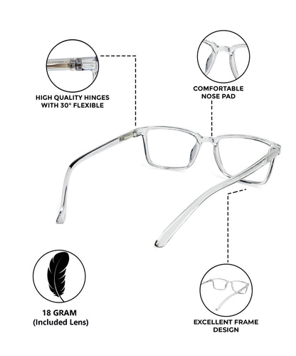 Flikertag Eye Glasses Frame For Men & Women [FTF221 F3 Rectangle Transparent Grey Frame, 50mm]