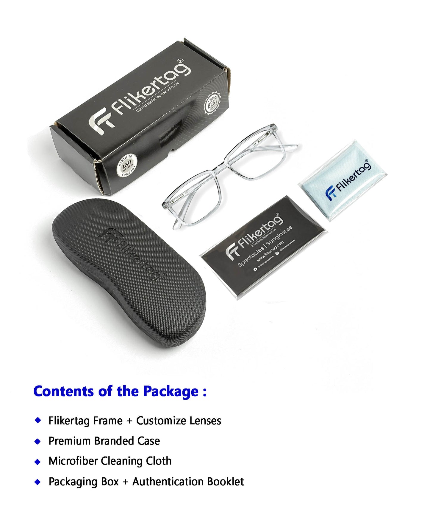 Flikertag Eye Glasses Frame For Men & Women [FTF221 F3 Rectangle Transparent Grey Frame, 50mm]