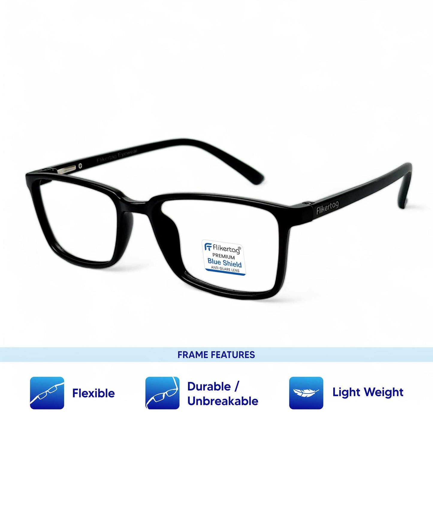Blue Cut Computer Glasses for Eye Protection | Zero Power Blue Light Filter Glasses With UV Protection for Men & Women [FTF221 F1 Rectangle Matte Black Frame, 50mm]