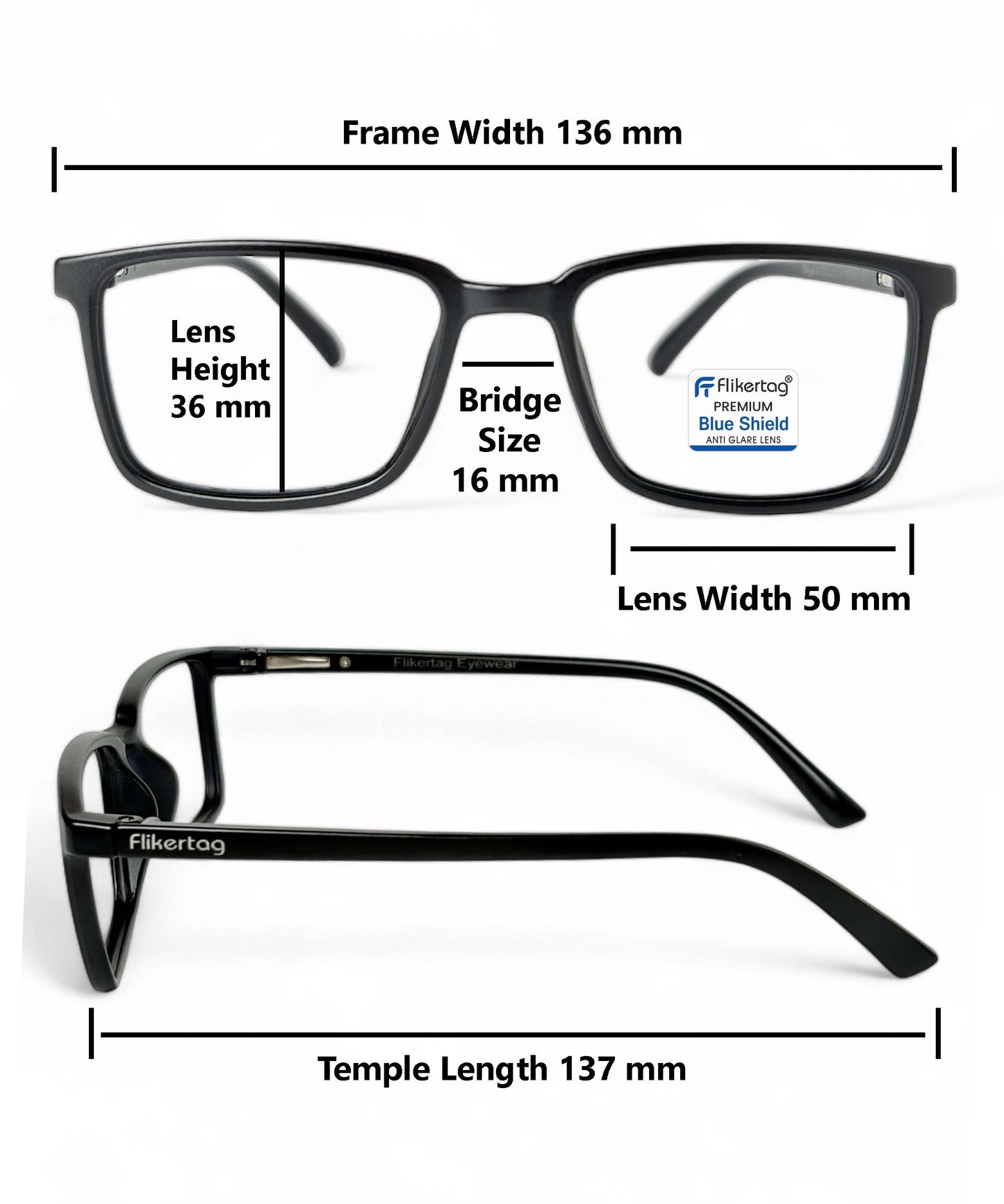 Blue Cut Computer Glasses for Eye Protection | Zero Power Blue Light Filter Glasses With UV Protection for Men & Women [FTF221 F1 Rectangle Matte Black Frame, 50mm]