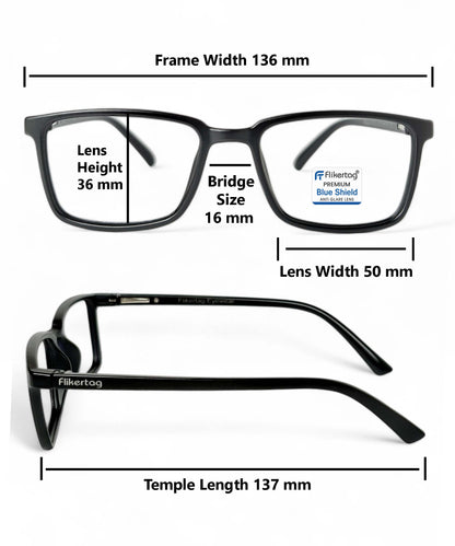 Blue Cut Computer Glasses for Eye Protection | Zero Power Blue Light Filter Glasses With UV Protection for Men & Women [FTF221 F1 Rectangle Matte Black Frame, 50mm]