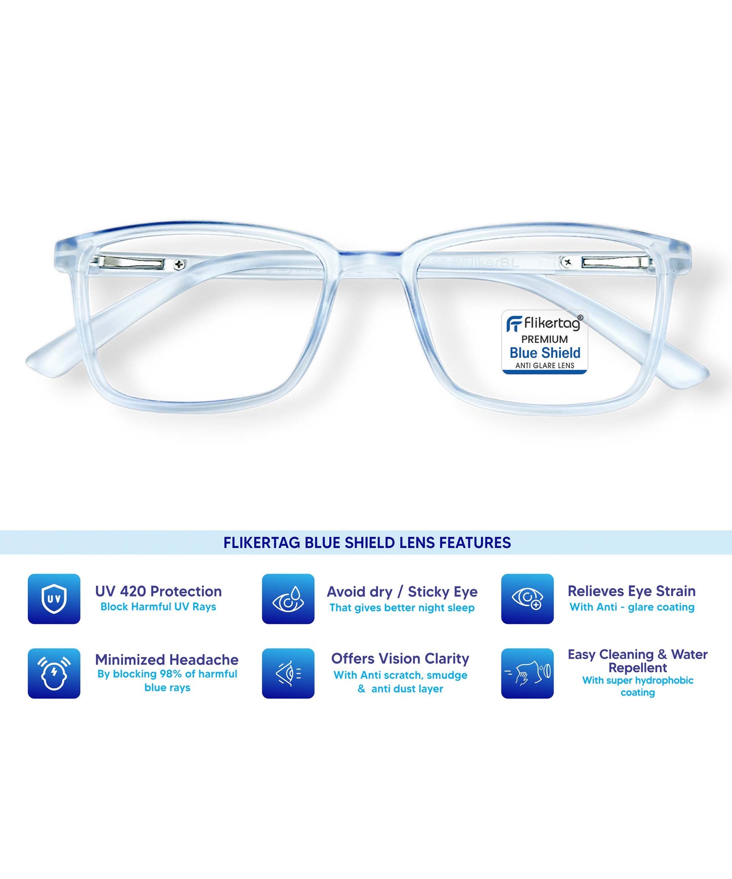 Blue Cut Computer Glasses for Eye Protection | Zero Power Blue Light Filter Glasses With UV Protection for Men & Women [FTF221 F2 Rectangle Water Blue  Frame, 50mm]