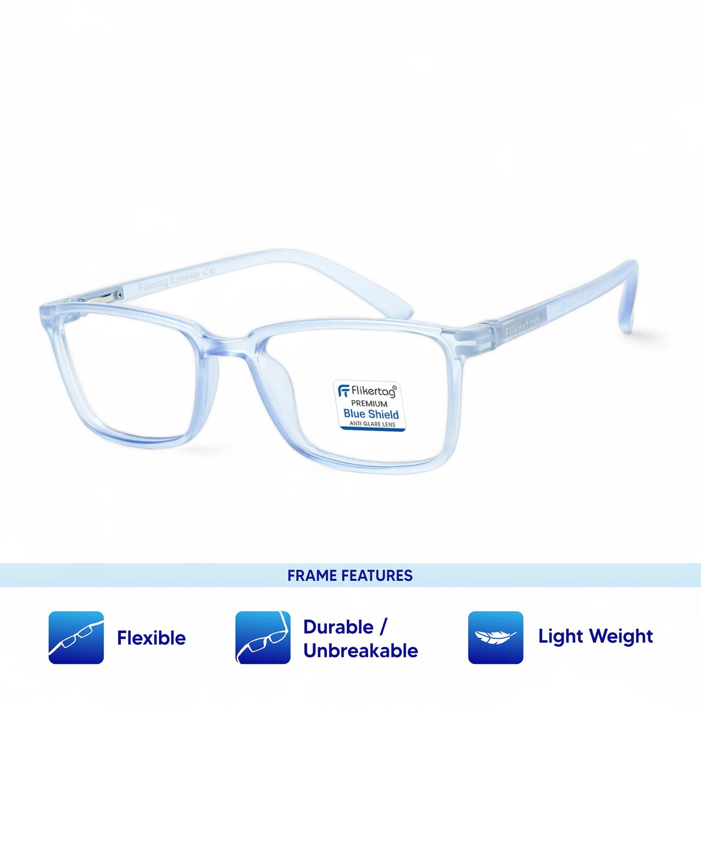 Blue Cut Computer Glasses for Eye Protection | Zero Power Blue Light Filter Glasses With UV Protection for Men & Women [FTF221 F2 Rectangle Water Blue  Frame, 50mm]