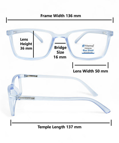 Blue Cut Computer Glasses for Eye Protection | Zero Power Blue Light Filter Glasses With UV Protection for Men & Women [FTF221 F2 Rectangle Water Blue  Frame, 50mm]