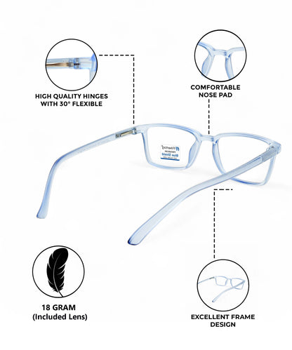 Blue Cut Computer Glasses for Eye Protection | Zero Power Blue Light Filter Glasses With UV Protection for Men & Women [FTF221 F2 Rectangle Water Blue  Frame, 50mm]