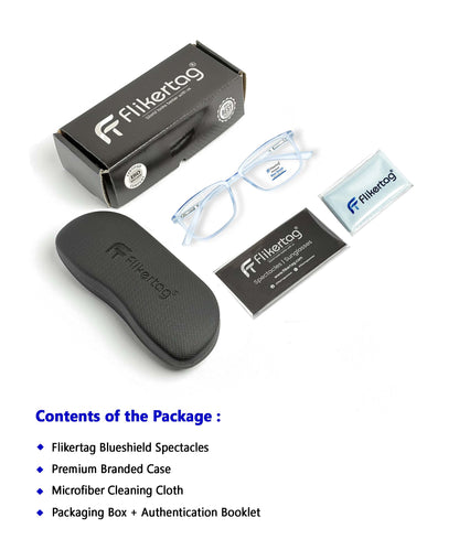 Blue Cut Computer Glasses for Eye Protection | Zero Power Blue Light Filter Glasses With UV Protection for Men & Women [FTF221 F2 Rectangle Water Blue  Frame, 50mm]