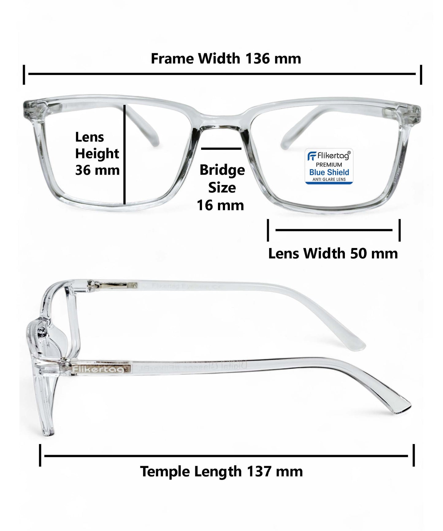 Blue Cut Computer Glasses for Eye Protection | Zero Power Blue Light Filter Glasses With UV Protection for Men & Women [FTF221 F3 Rectangle Transparent Grey Frame, 50mm]