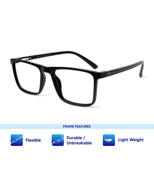 Flikertag Eye Glasses Frame For Men & Women [FTF222 F1 Square Matte Black Frame, 50mm]