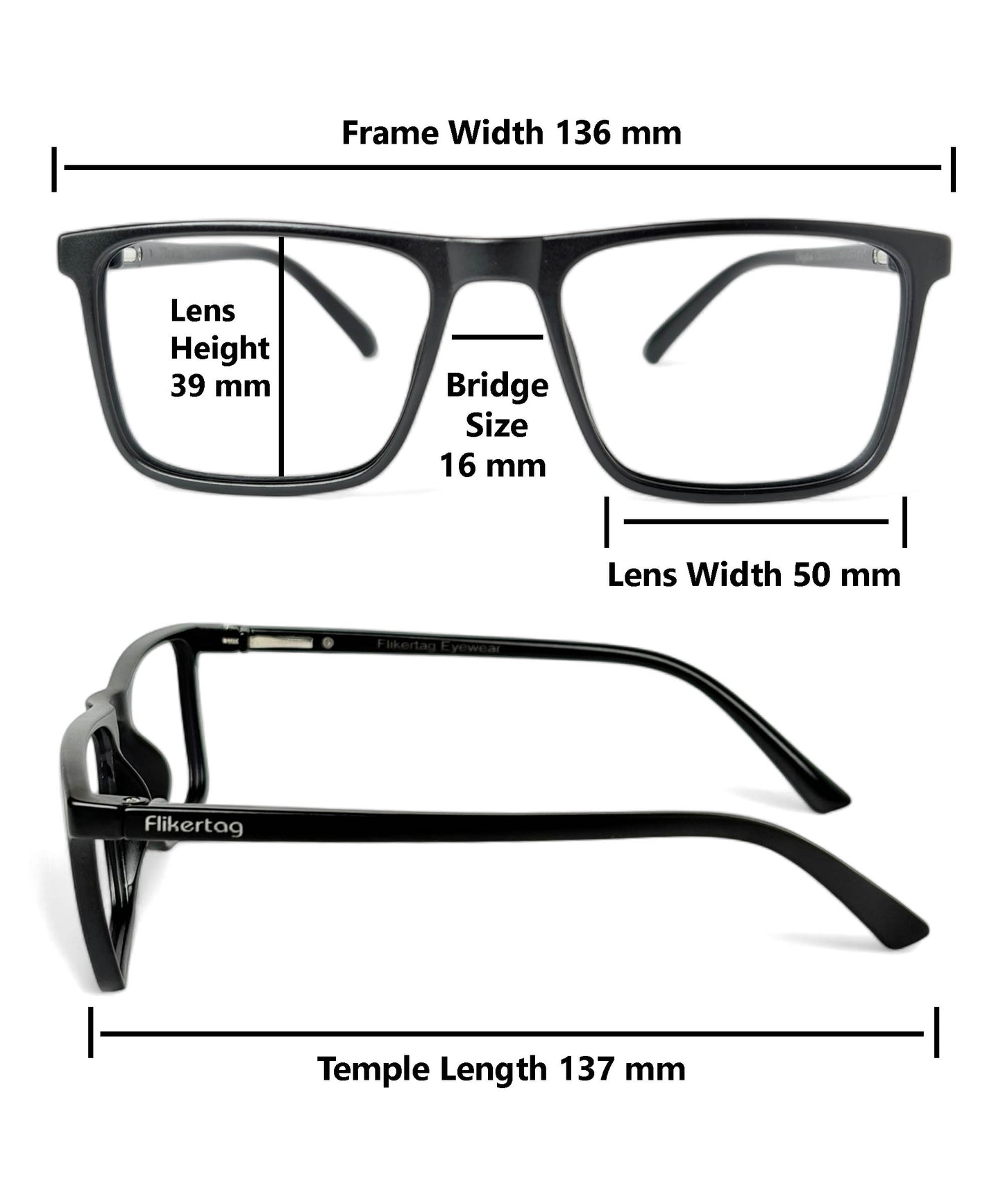 Flikertag Eye Glasses Frame For Men & Women [FTF222 F1 Square Matte Black Frame, 50mm]