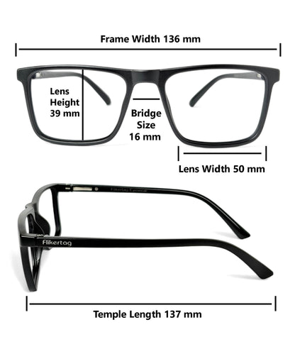Flikertag Eye Glasses Frame For Men & Women [FTF222 F1 Square Matte Black Frame, 50mm]