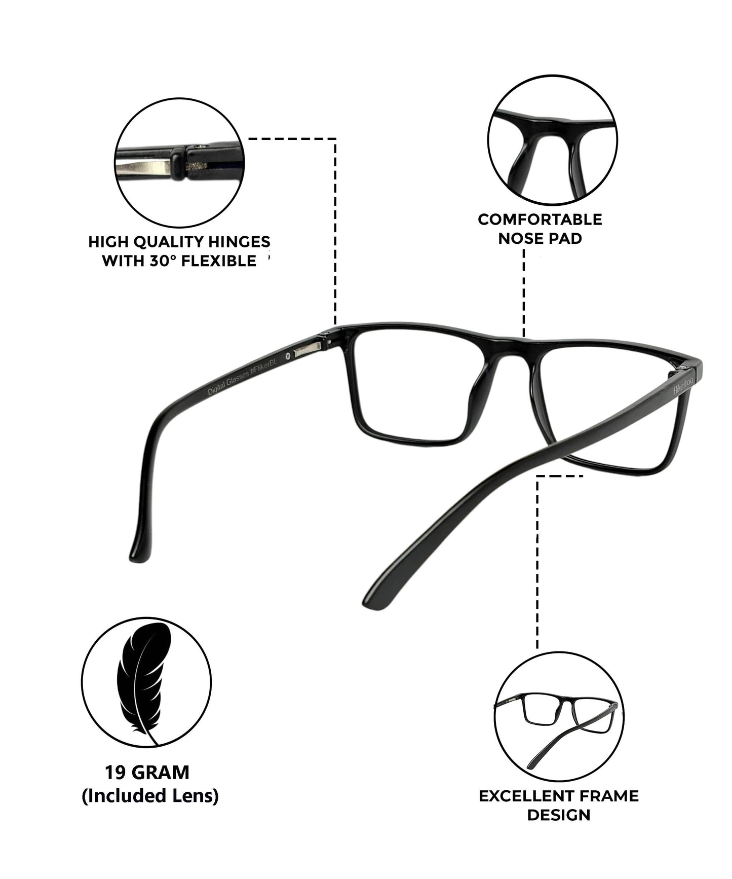 Flikertag Eye Glasses Frame For Men & Women [FTF222 F1 Square Matte Black Frame, 50mm]