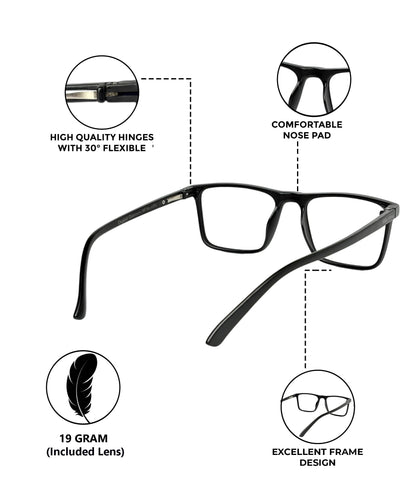 Flikertag Eye Glasses Frame For Men & Women [FTF222 F1 Square Matte Black Frame, 50mm]