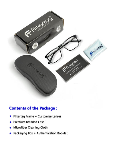 Flikertag Eye Glasses Frame For Men & Women [FTF222 F1 Square Matte Black Frame, 50mm]