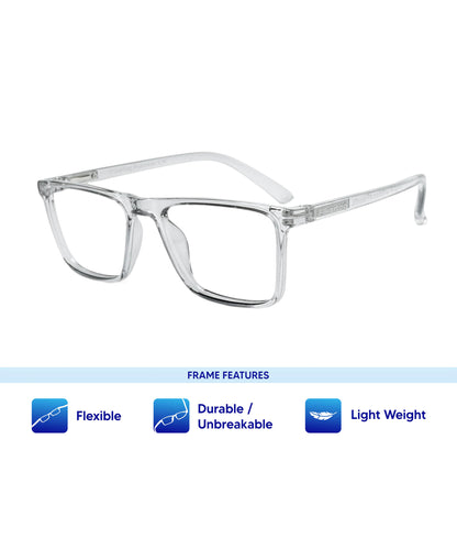 Flikertag Eye Glasses Frame For Men & Women [FTF222 F3 Square Transparent Grey Frame, 50mm]