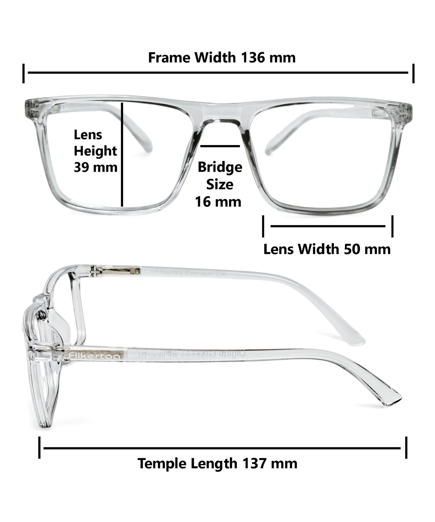 Flikertag Eye Glasses Frame For Men & Women [FTF222 F3 Square Transparent Grey Frame, 50mm]