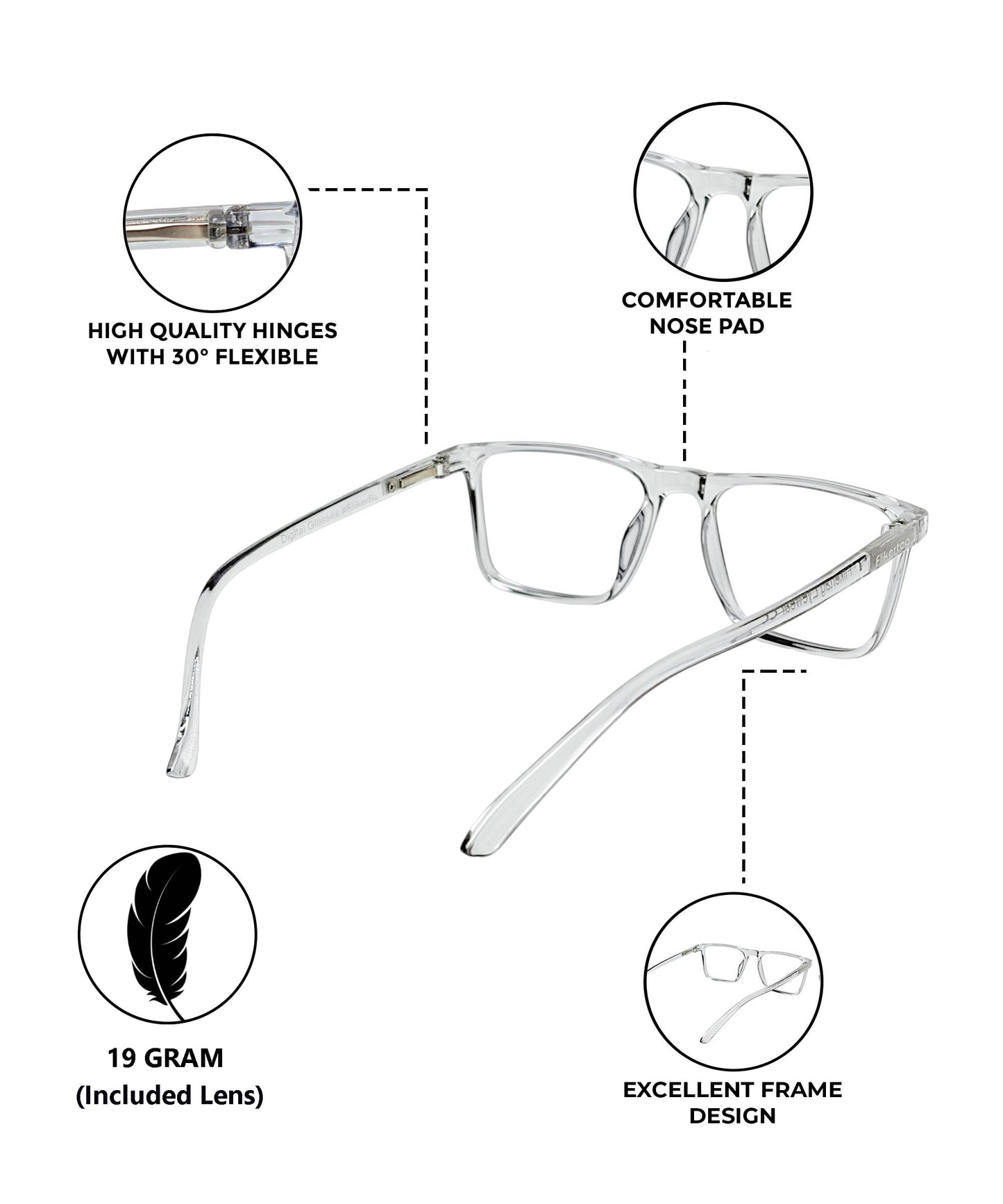 Flikertag Eye Glasses Frame For Men & Women [FTF222 F3 Square Transparent Grey Frame, 50mm]