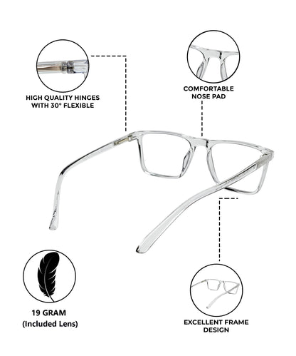 Flikertag Eye Glasses Frame For Men & Women [FTF222 F3 Square Transparent Grey Frame, 50mm]