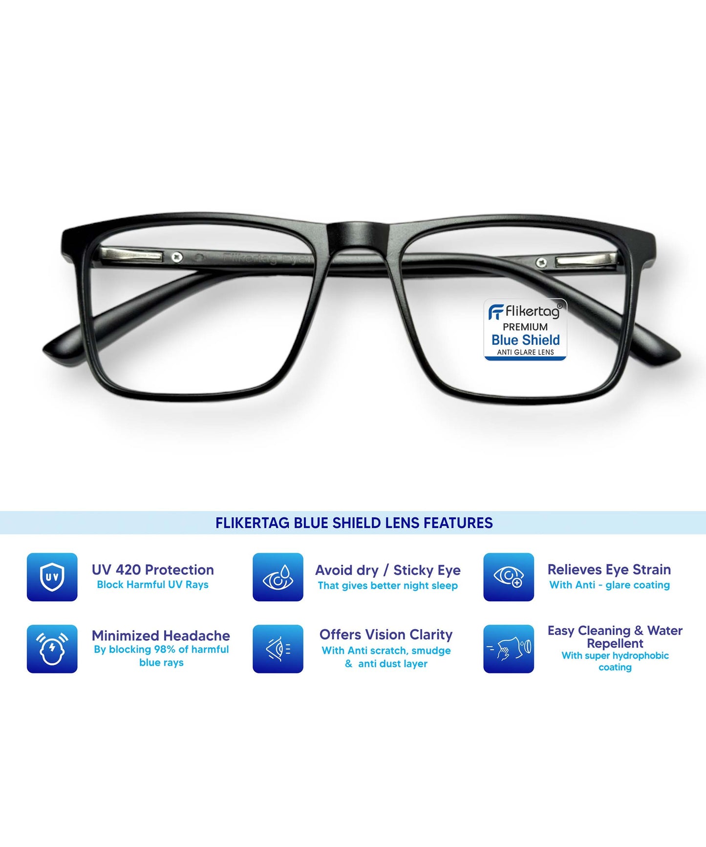 Blue Cut Computer Glasses for Eye Protection | Zero Power Blue Light Filter Glasses With UV Protection for Men & Women [FTF222 F1 Square Matte Black Frame, 50mm]