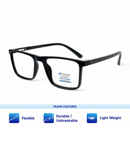 Blue Cut Computer Glasses for Eye Protection | Zero Power Blue Light Filter Glasses With UV Protection for Men & Women [FTF222 F1 Square Matte Black Frame, 50mm]