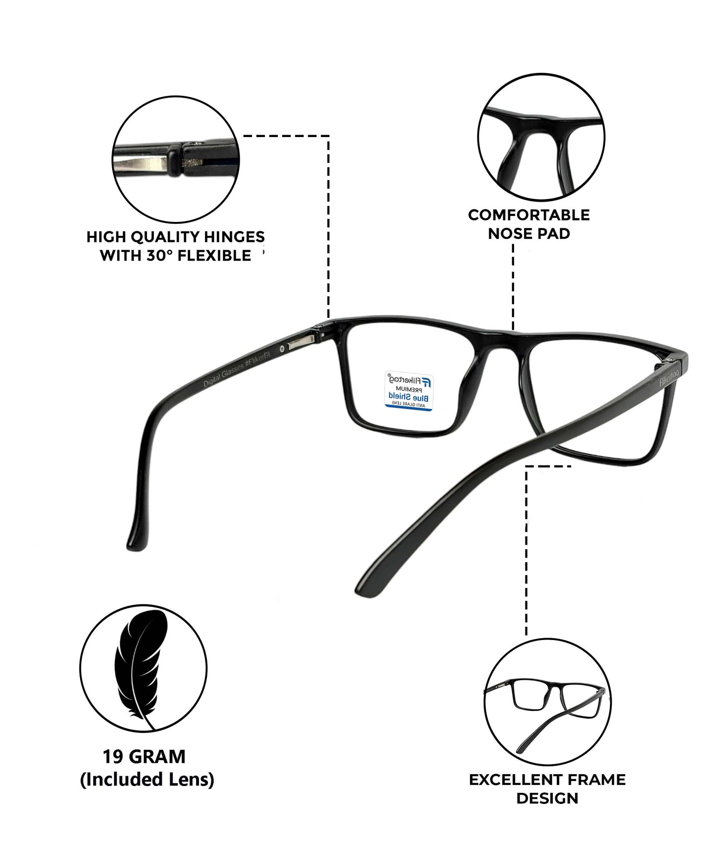 Photochromic Computer Glasses for Eye Protection | Zero Power Blue Cut, Photochromic Glasses With UV Protection for Men & Women [PHFTF222 F1 Retro Square Matte Black Frame, 50mm]