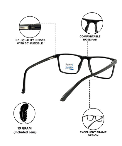 Photochromic Computer Glasses for Eye Protection | Zero Power Blue Cut, Photochromic Glasses With UV Protection for Men & Women [PHFTF222 F1 Retro Square Matte Black Frame, 50mm]