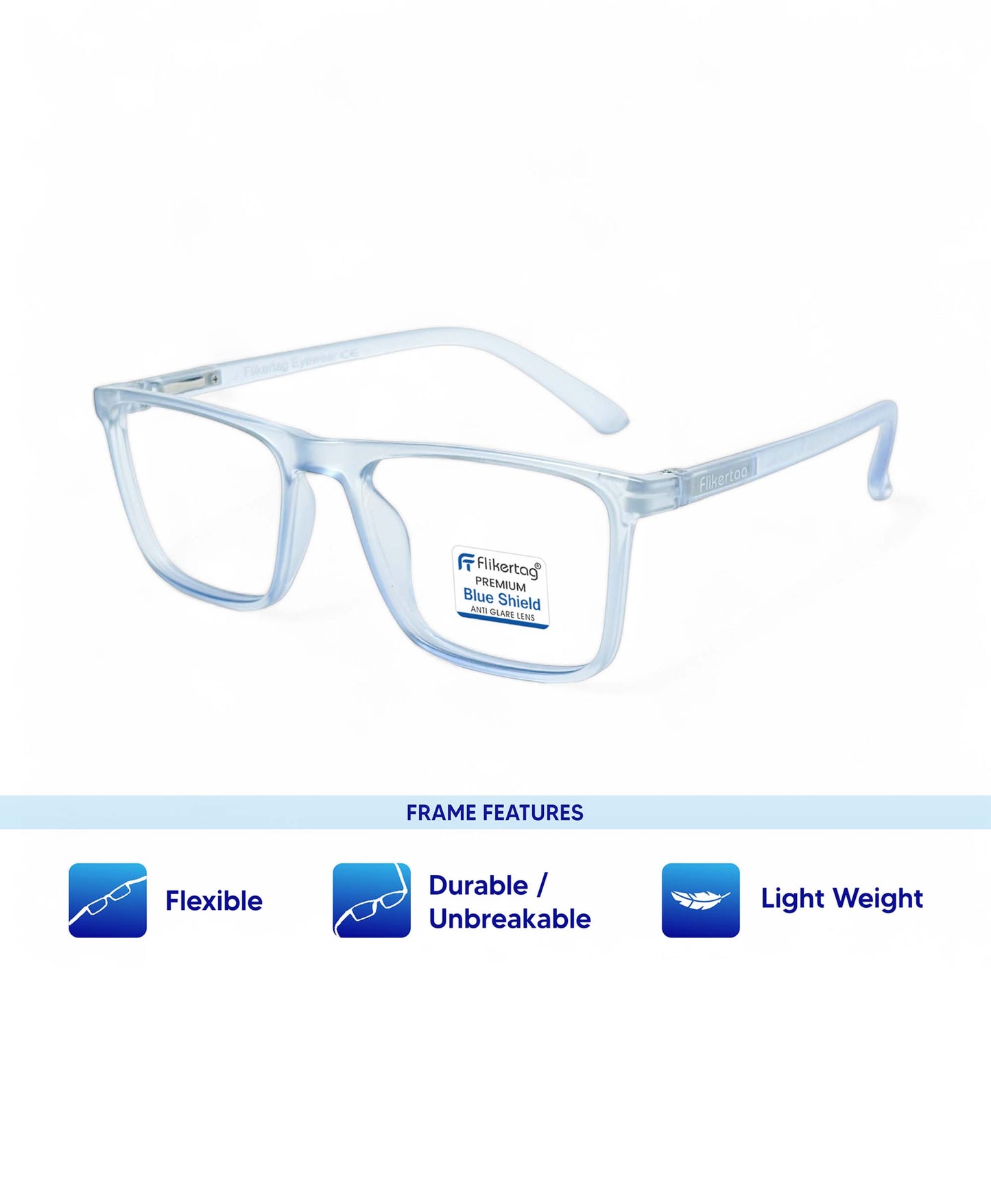 Blue Cut Computer Glasses for Eye Protection | Zero Power Blue Light Filter Glasses With UV Protection for Men & Women [FTF222 F2 Square Water Blue Frame, 50mm]