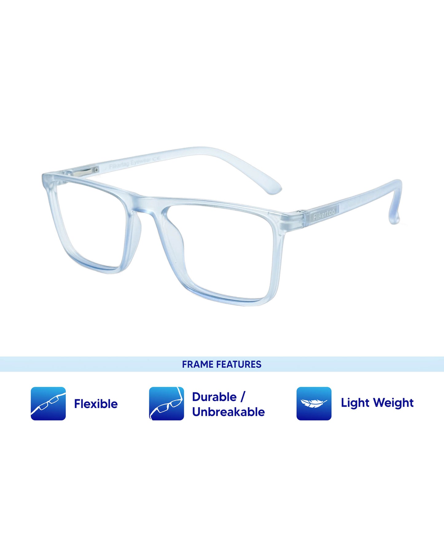 Flikertag Eye Glasses Frame For Men & Women [FTF222 F2 Retro Square Water Blue Frame, 50mm]
