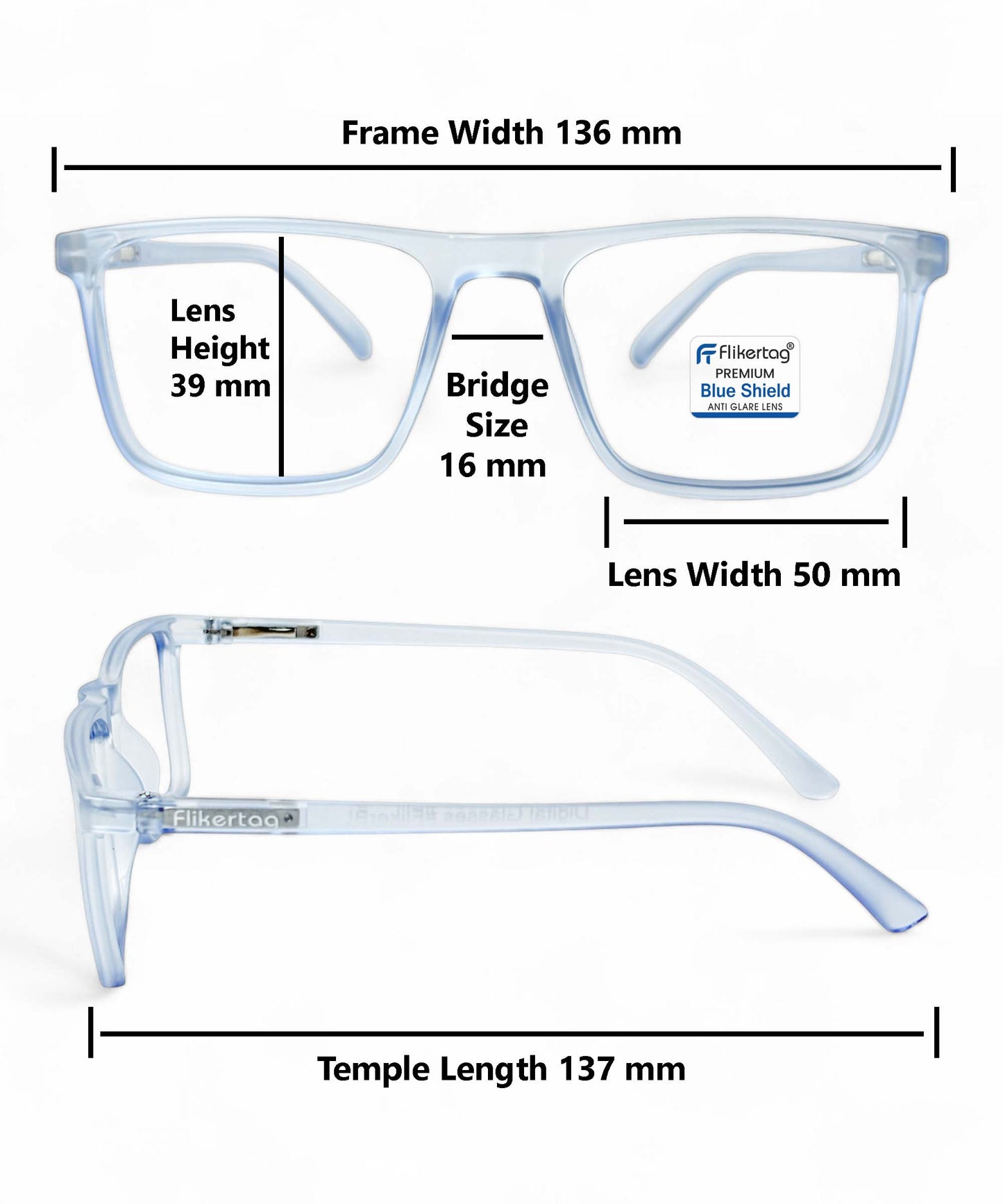 Blue Cut Computer Glasses for Eye Protection | Zero Power Blue Light Filter Glasses With UV Protection for Men & Women [FTF222 F2 Square Water Blue Frame, 50mm]