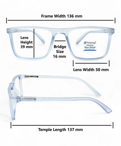 Blue Cut Computer Glasses for Eye Protection | Zero Power Blue Light Filter Glasses With UV Protection for Men & Women [FTF222 F2 Square Water Blue Frame, 50mm]