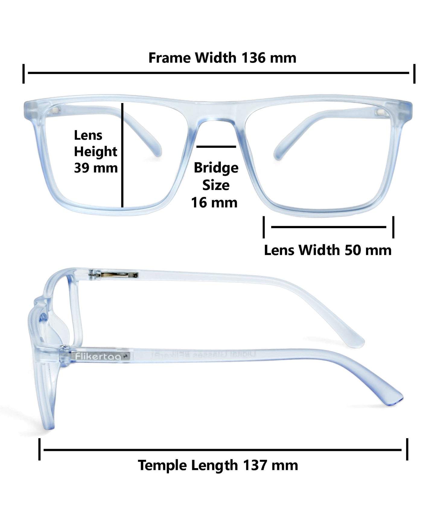 Flikertag Eye Glasses Frame For Men & Women [FTF222 F2 Retro Square Water Blue Frame, 50mm]