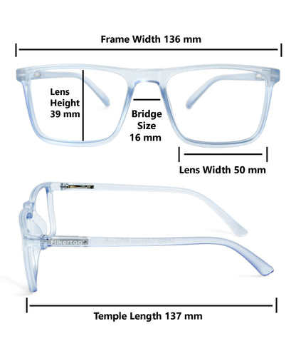 Flikertag Eye Glasses Frame For Men & Women [FTF222 F2 Retro Square Water Blue Frame, 50mm]