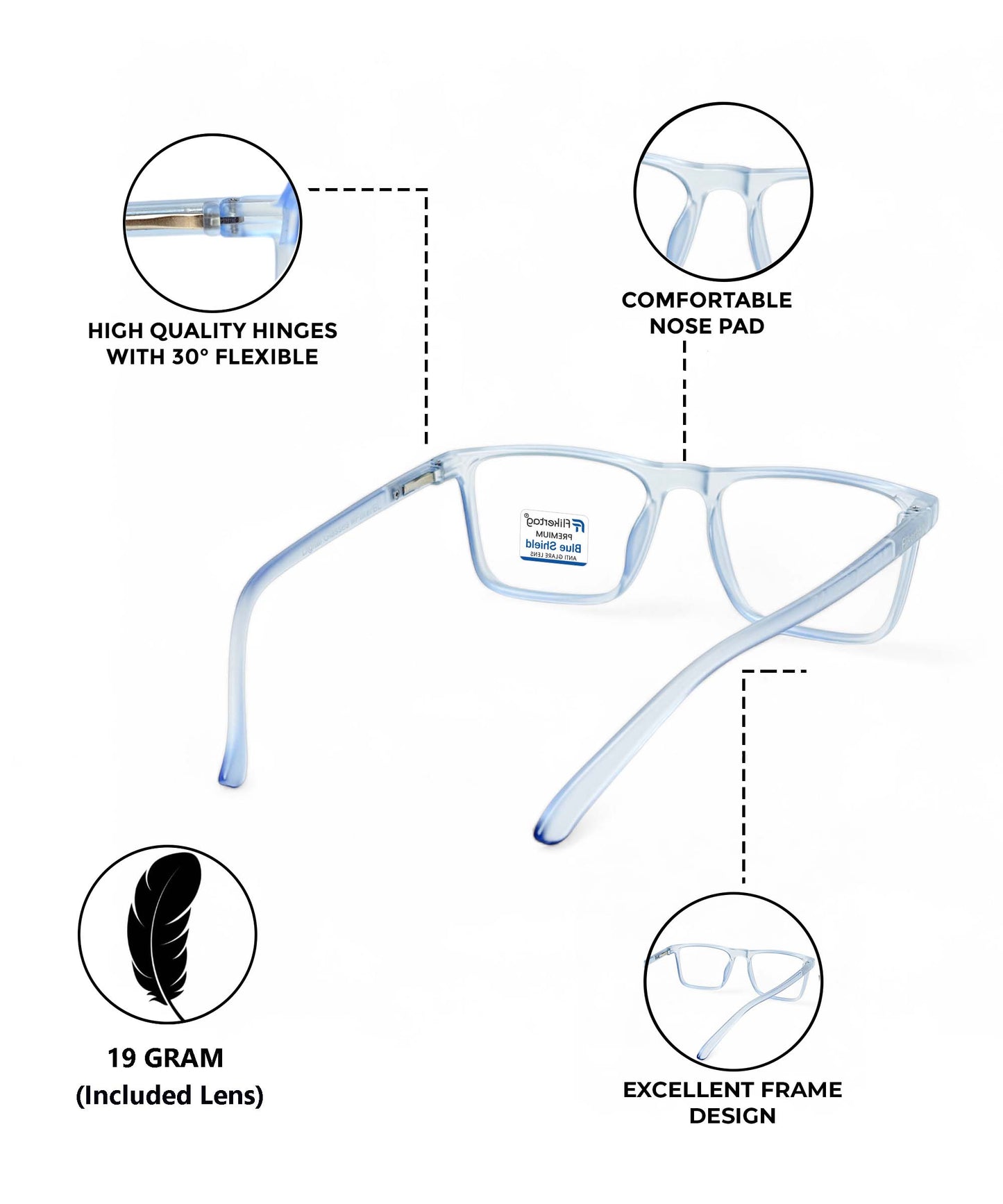 Blue Cut Computer Glasses for Eye Protection | Zero Power Blue Light Filter Glasses With UV Protection for Men & Women [FTF222 F2 Square Water Blue Frame, 50mm]