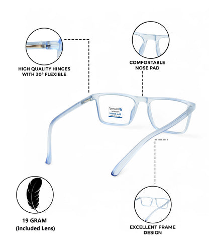 Blue Cut Computer Glasses for Eye Protection | Zero Power Blue Light Filter Glasses With UV Protection for Men & Women [FTF222 F2 Square Water Blue Frame, 50mm]