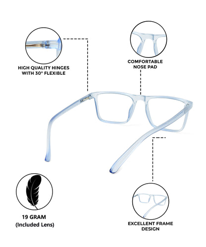 Flikertag Eye Glasses Frame For Men & Women [FTF222 F2 Retro Square Water Blue Frame, 50mm]