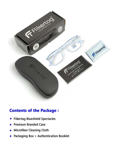 Blue Cut Computer Glasses for Eye Protection | Zero Power Blue Light Filter Glasses With UV Protection for Men & Women [FTF222 F2 Square Water Blue Frame, 50mm]