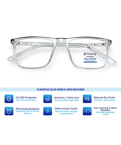 Blue Cut Computer Glasses for Eye Protection | Zero Power Blue Light Filter Glasses With UV Protection for Men & Women [FTF222 F3 Square Transparent Grey Frame, 50mm]