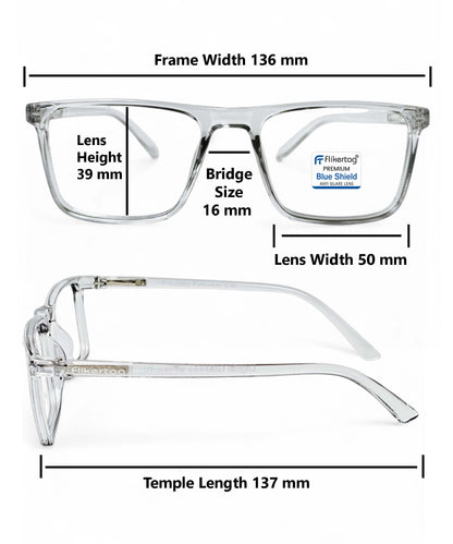 Blue Cut Computer Glasses for Eye Protection | Zero Power Blue Light Filter Glasses With UV Protection for Men & Women [FTF222 F3 Square Transparent Grey Frame, 50mm]