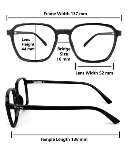 Flikertag Eye Glasses Frame For Men & Women [FTF223 F1 Square Matte Black Frame, 52mm]
