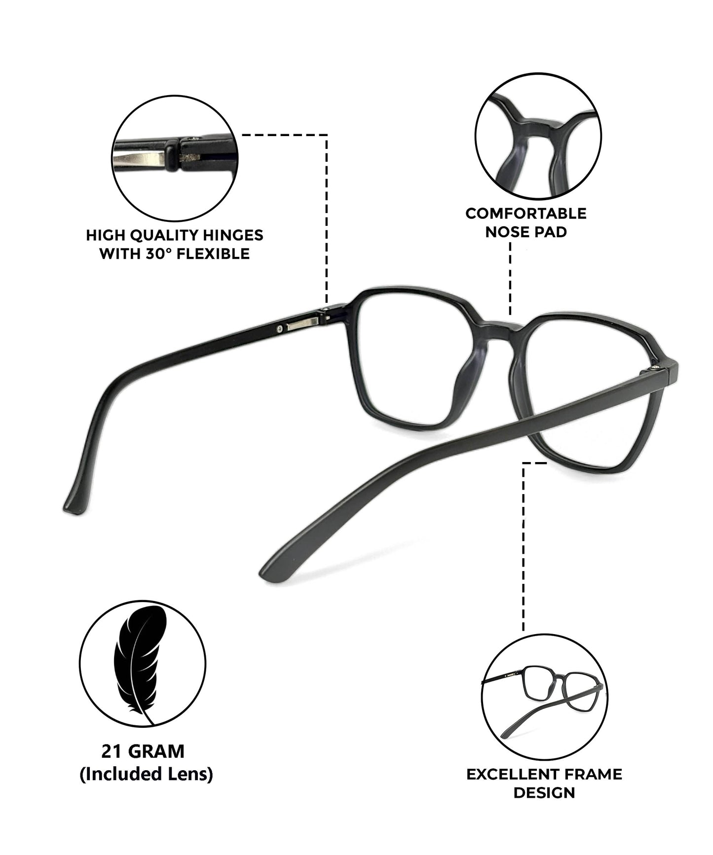 Flikertag Eye Glasses Frame For Men & Women [FTF223 F1 Square Matte Black Frame, 52mm]