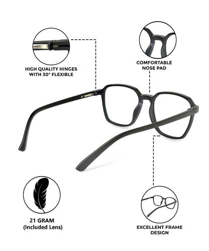 Flikertag Eye Glasses Frame For Men & Women [FTF223 F1 Square Matte Black Frame, 52mm]