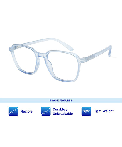 Flikertag Eye Glasses Frame For Men & Women [FTF223 F2 Square Water Blue Frame, 52mm]