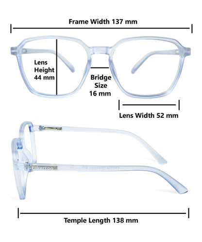 Flikertag Eye Glasses Frame For Men & Women [FTF223 F2 Square Water Blue Frame, 52mm]